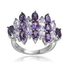 Sterling Silver African Amethyst and Amethyst Oval-Cut Cluster Ring