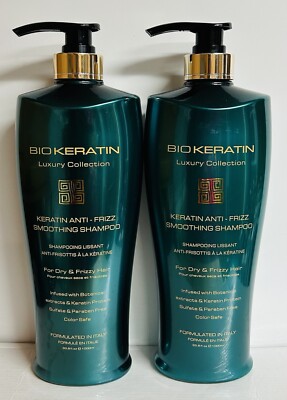 2-Pack Bio Keratin Anti-Frizz Smoothing Shampoo for Dry & Frizzy Hair 33.8 fl oz