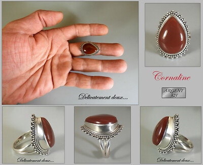 Bague En Argent 925 Et Cornaline - Taille 63 - Grande Pierre - Neuf Avec étiquettes - Marque "Délicatement Doux"