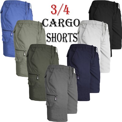 Mens 3/4 Length Cargo Shorts Cotton Cargo Combat Summer Holidays Pants New  M-2XL UK