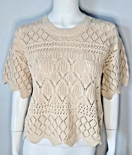 NWT Splendid Brand W Size XS Crop Cream Boho Crochet Sweater Top MSRP $148.00