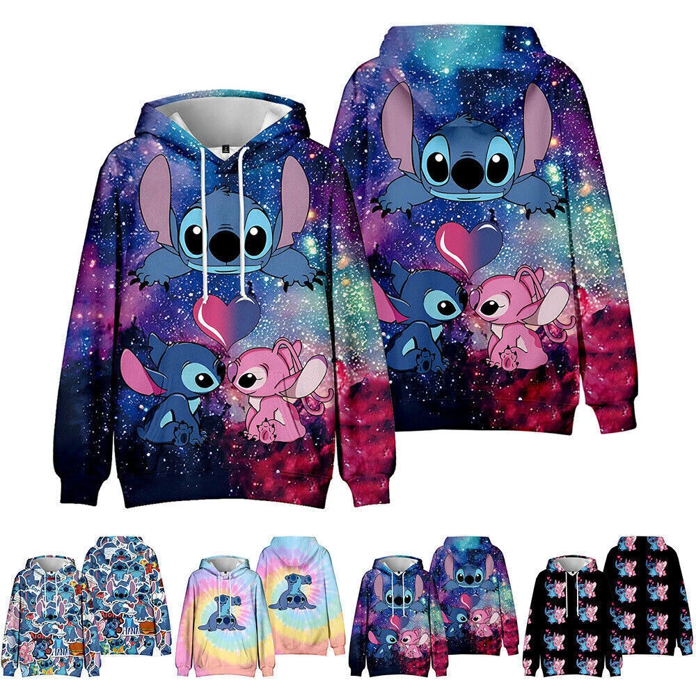 SACAI Felpa con cappuccio per bambini stampa Lilo & Stitch felpa con cappuccio pullover borsa top