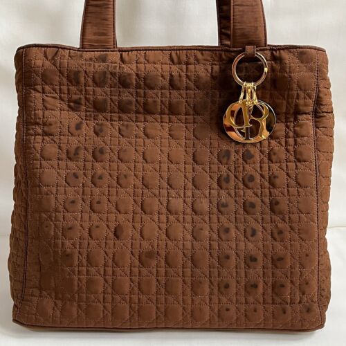 Christian Dior Cannage Nylon Beige Tote Hand Bag