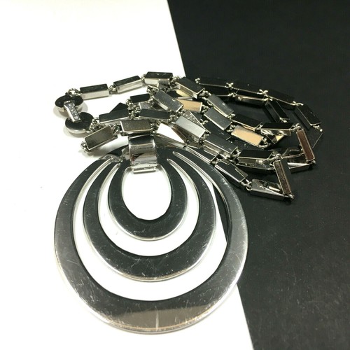 Vintage MONET Silver MODERNIST Necklace Book Chain 1960's BIG BOLD Funky R72o