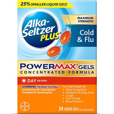 Alka-Seltzer Plus Maximum Strength Powermax Cold & Flu Day Liquid Gels, 24 Ct