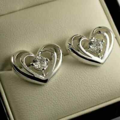 1.00Ct Round lab created Diamond Heart Shape Stud Earrings 14K White Gold Finish