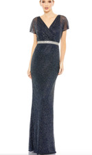 MAC DUGGAL 93678 BEADED BUTTERFLY SLEEVE COLUMN MIDNIGHT GOWN 18