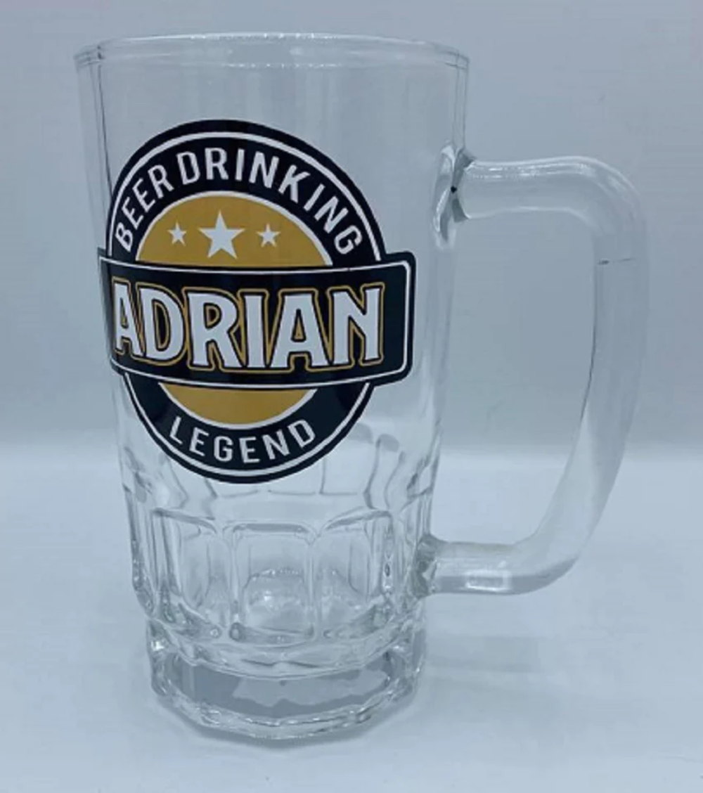 Adrian Beer Drinking Legend Glass Beer Mug Stein 500ml Fathers Day - Main Image