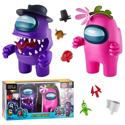 Among Us Stamper Crewmate Purple Impostor Pink Flower Hat 7'' Figure Set