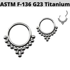 16G IMPLANT GRADE TITANIUM BEAD CLUSTER HINGED SEGMENT CLICKER SEPTUM EAR TRAGUS