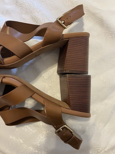 Cole Haan Womens Jamie Sandals 10 Block Heel Leather Slingback Honey Brown NEW - Picture 11 of 16