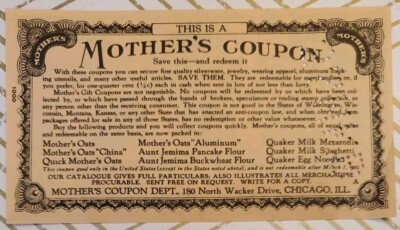 Mother's Coupon Mother's Oats & Quick Oats Pancakes Prize Redemption Rings   