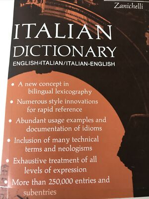 Italian Dictionary 1968 HARDCOVER English -Italian-English 250,000+ entries 