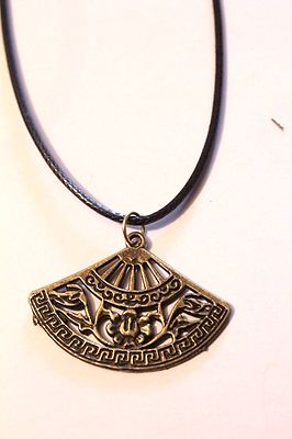 Floral Fan Asian Feng Shui Symbol Pendant Ancient Chinese Japan