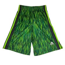 Adidas Athletic Shorts Youth Medium Green Striped 100 Polyester EUC