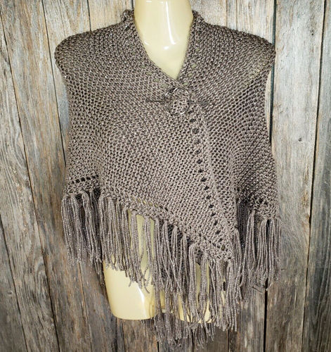 NEW Taupe Metallic Hand Knit Knitted Shawl Wrap Scarf Boho Hippie Handmade