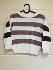 Easy Peasy Kids Striped Knit Sweater 4T Ivory Purple Green Crewneck Preppy Soft