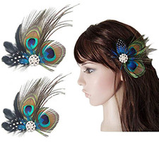 Hair Clip, Cute Peacock Feather with Rhinestones, Charming Peacock Headpiece Fea