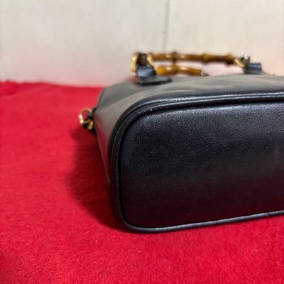 GUCCI Old Bamboo 2Way Mini Leather Shoulder Bag Black Vintage