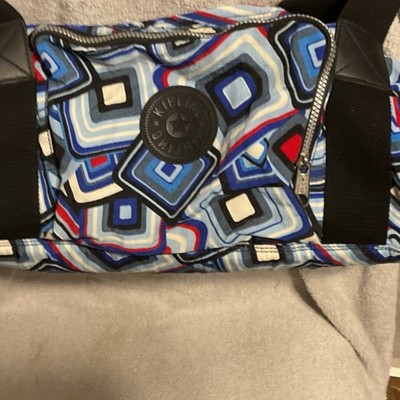 Kipling Geometric Pattern Duffel Bag Blue Red Black White Zipper unisex 