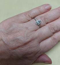Beaverbrooks 18ct White Gold Diamond Aquamarine Pear Shaped Halo Ring - Size O