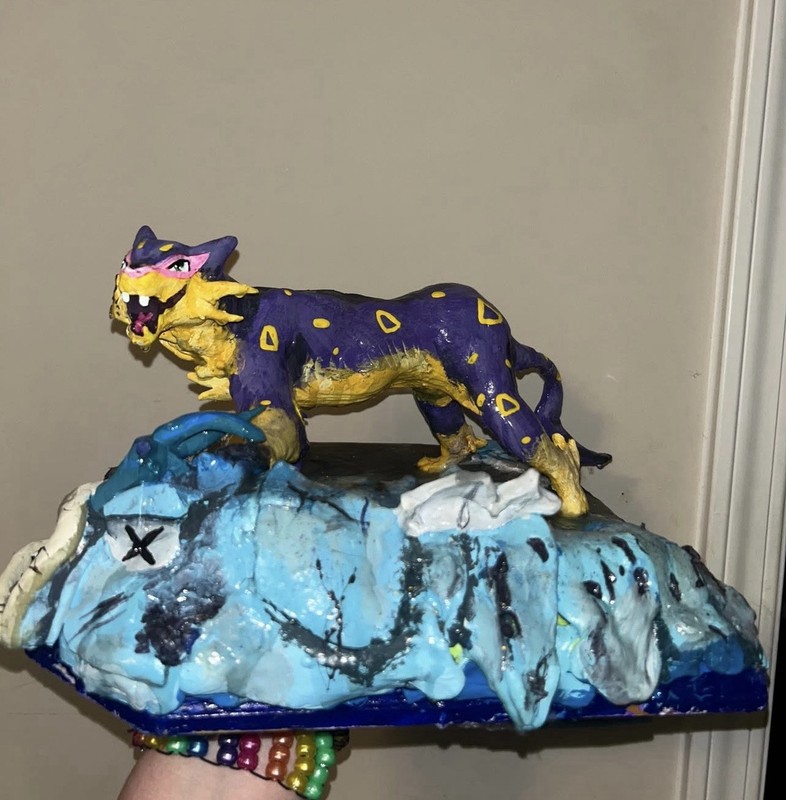 Large Liepard And Gyrados Sculpture Hand Sculpted And Painted