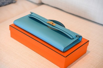 Hermes Kelly Cut Clutch Bleu Nord Gold Hardware
