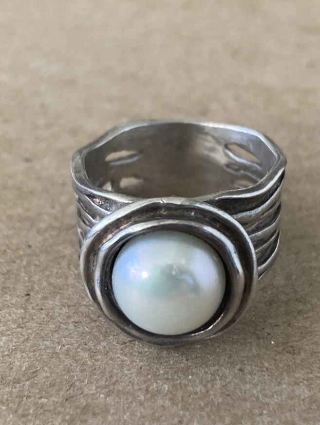 DIDAE ISRAEL MODERN STERLING SILVER 925 & PEARL WOMENS RING SIZE 7 / 9.6gr - Image 4 of 4