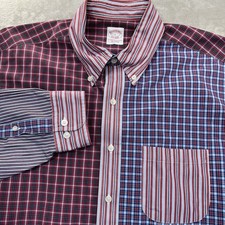 Brooks Brothers Fun Shirt Mens L Patchwork Plaid Button-Down
