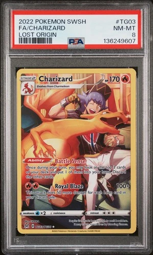 2022 POKEMON SWORD & SHIELD LOST ORIGIN #TG03 FULL ART/CHARIZARD PSA 8