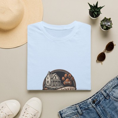 Home Is Where The Dog Is T-Shirt | Cozy Cottage Paw Print Design