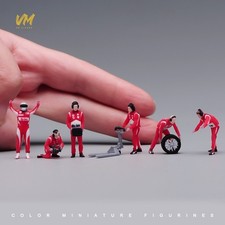 1/64 6pcs Miniatures Figures Racing mechanic Scene Props Diorama Resin Mini Doll