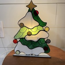 Stained Glass Christmas Tree Tabletop Decoration Electric 10" tall