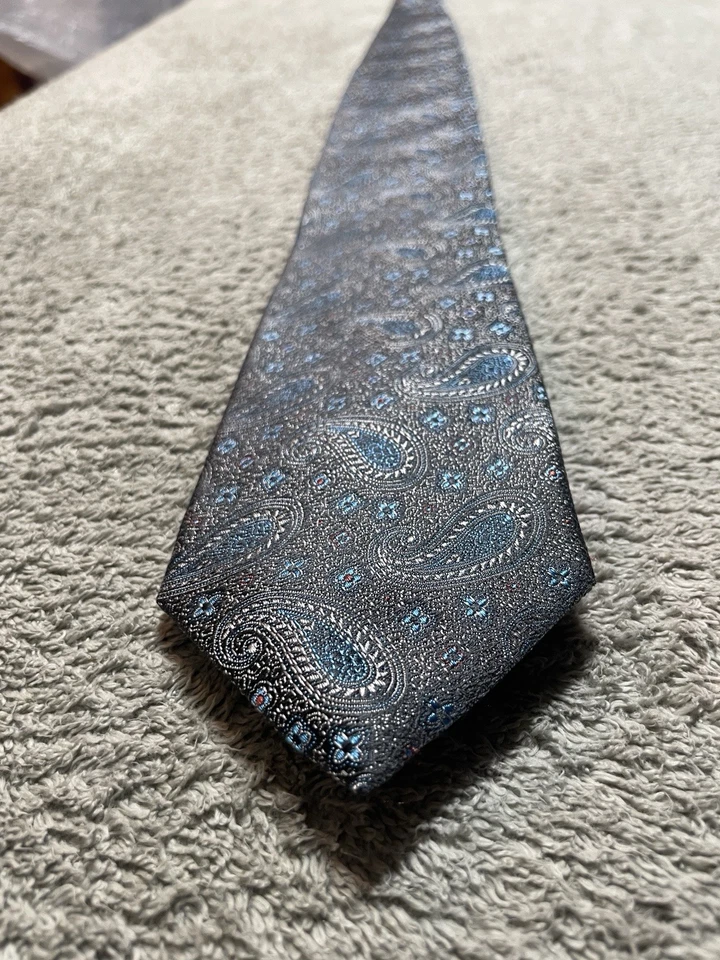 Corbata de seda tejida PAISLEY gris azul para hombre SAMUELSOHN Italia Foto 3 de 4