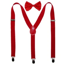 CTM Men's Solid Bow Tie with Suspender Set