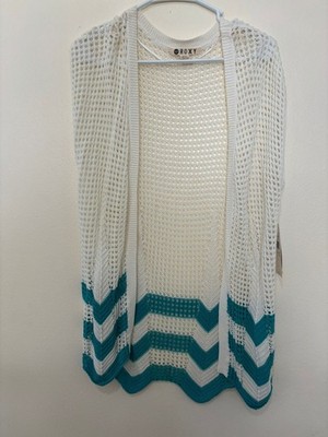 New Roxy Sweater Women Gaia Cover Up Ivory Knit Sheer VTG Jacket S Open Crochet