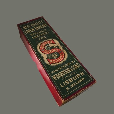 Antike Singer Nähmaschinen Leinenfaden Box W. Barbour & Sons um 1900-1925