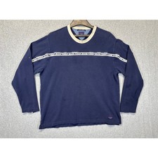 Tommy Jeans Vintage 90s Navy Long Sleeve T-Shirt Logo Tape Mens XL