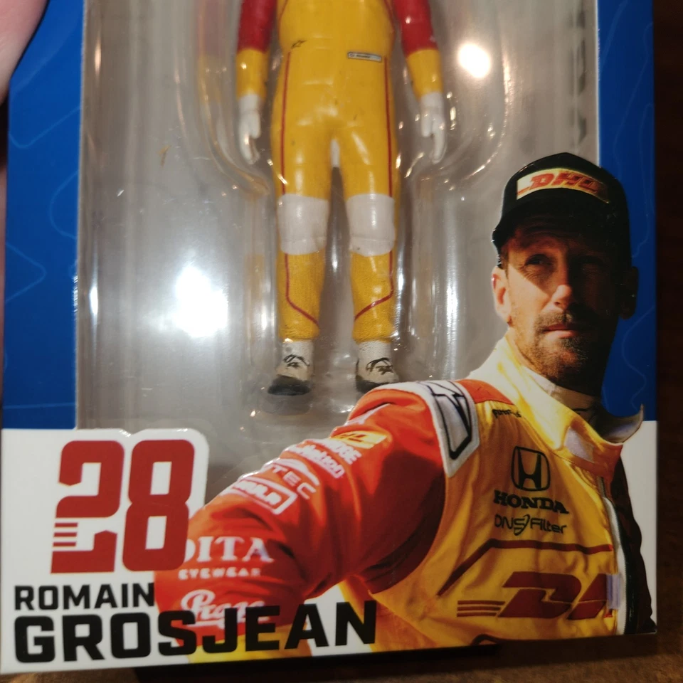 NEW NTT INDYCAR SERIES #28 ROMAIN GROSJEAN DRIVER FIGURE 1/18 BY GREENLIGHT  - Image 3 of 4