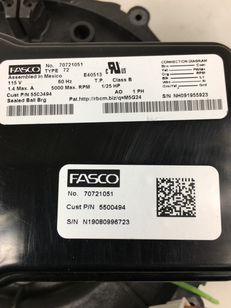 FASCO 70721051 Draft Inducer Blower Motor 5500494 Type 72 used 