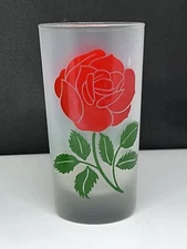 Libbey Frosted Highball Tumbler Red Rose Green Leaves