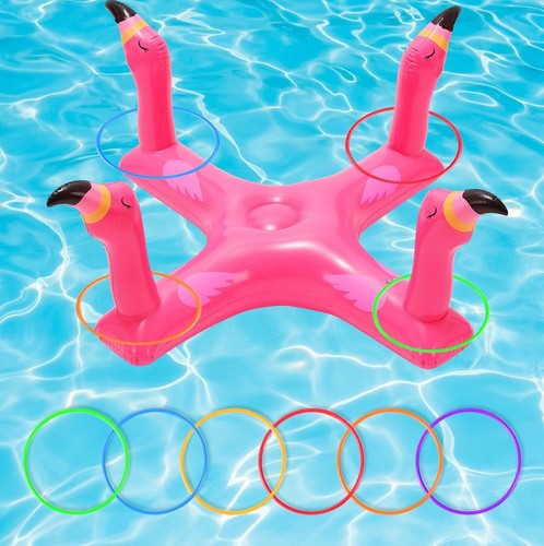Voiiake Pool Floats Toys Games Set, Inflatable Cross Ring Toss Game Toy with 6pc