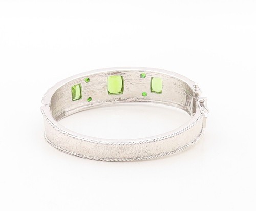 925 Sterling Silver Vintage Bracelet Solid Carved Rectangle Peridot  BT10721 - Picture 6 of 9