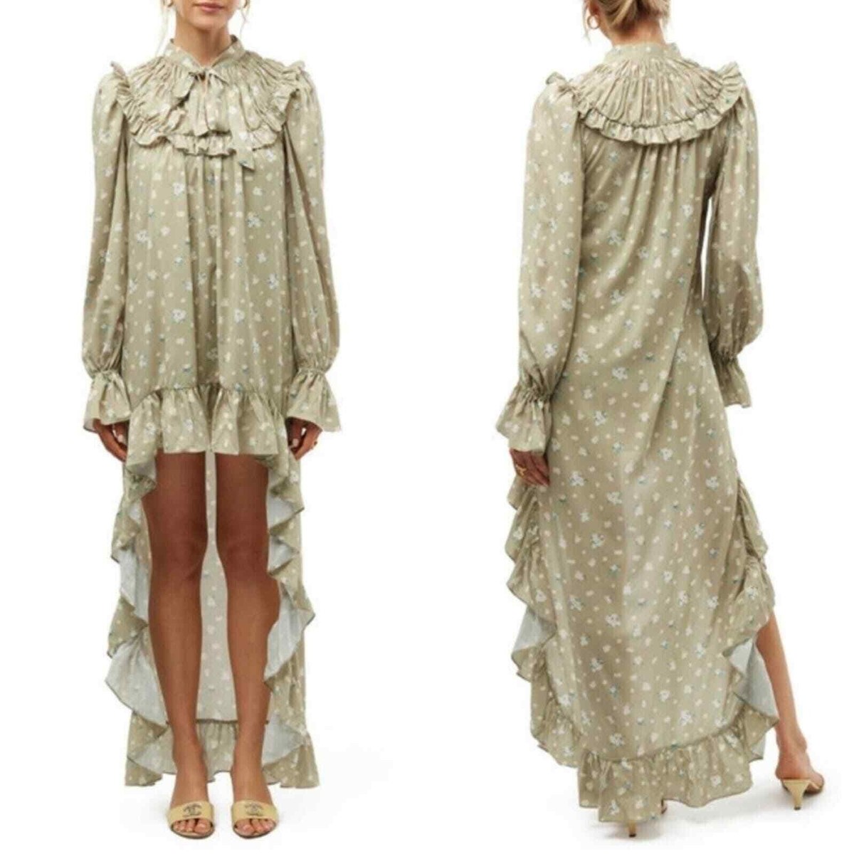 WeWoreWhat WWD27-2 Women's Sz XS Green High Low Polka Dot Floral