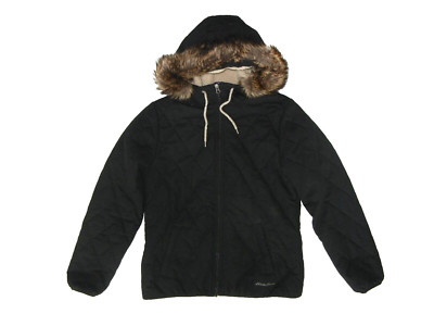 EDDIE BAUER Black Warm QUILTED FLEECE-LINED WINTER JACKET Hike Ski Coat Women M
