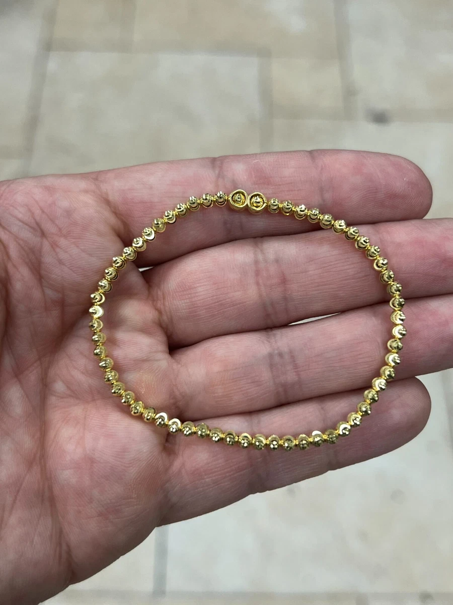 14K Gold Plated 925 Sterling Silver 3mm Moon Cut Bead Link Stretch
