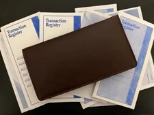 Burgundy Vinyl Checkbook Cover & 21 Easy to Read Checkbook Transaction Registers