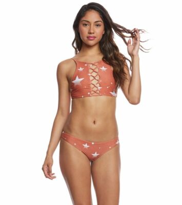 Stone Fox Swim Bikini SET Stars Top Bottoms Orange USA Patriotic New Vintage NWT