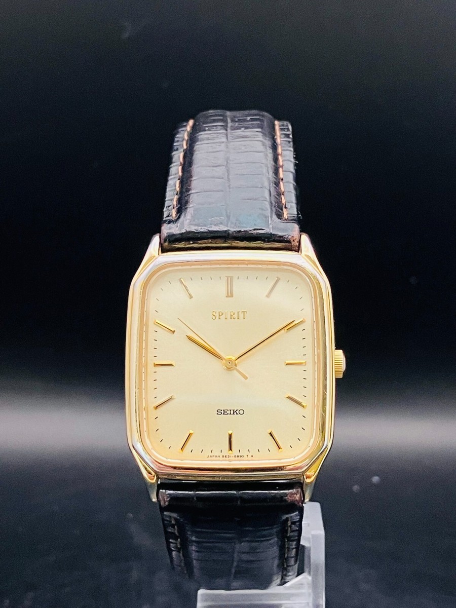 SEIKO WATCH SPIRIT 5E31-5B50 ANTIMAGNETIC QUARTZ GOLD LEATHER BAND