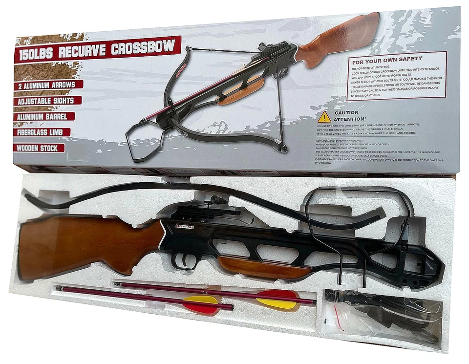 Ballesta de caza de ciervos Buck de madera 150 lb arco potente 2 flechas 210 fps Foto 2 de 2